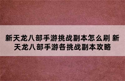 新天龙八部手游挑战副本怎么刷 新天龙八部手游各挑战副本攻略